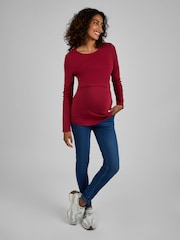 JoJo Maman Bébé Rust Red Ribbed Jersey Maternity & Nursing Top - Image 3 of 4