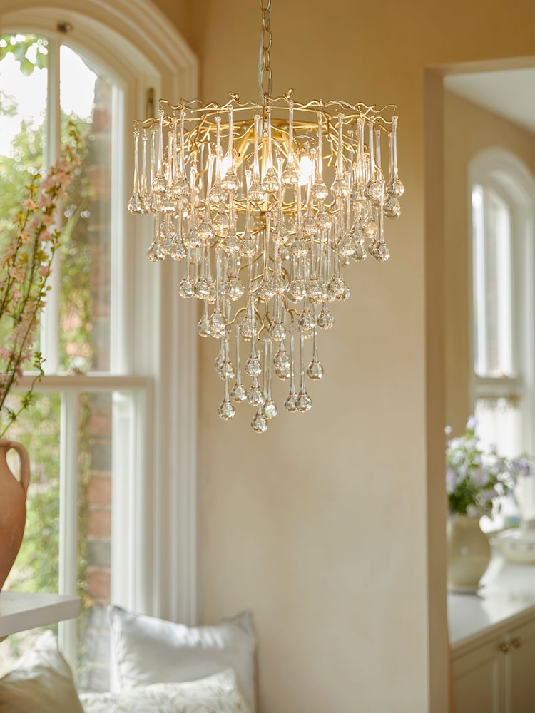Laura Ashley Gold Willlow 4 Light Tall Chandelier - Image 1 of 5