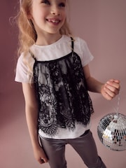 Black Lace Cami And 100% Cotton T-Shirt Set (3-16yrs) - Image 1 of 9