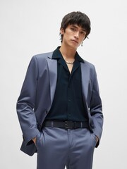 HUGO Blue Leather Belt With Red Stitching and Branded Buckle - Image 1 of 5