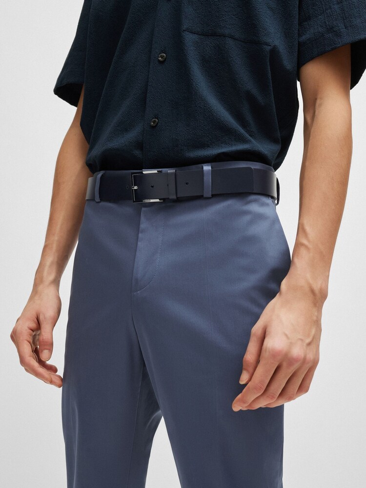 HUGO Blue Leather Belt With Red Stitching and Branded Buckle - Image 2 of 5