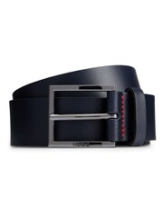 HUGO Blue Leather Belt With Red Stitching and Branded Buckle - Image 3 of 5