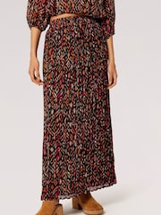 Apricot Brown Ikat Print Tiered Chiffon Skirt - Image 1 of 5
