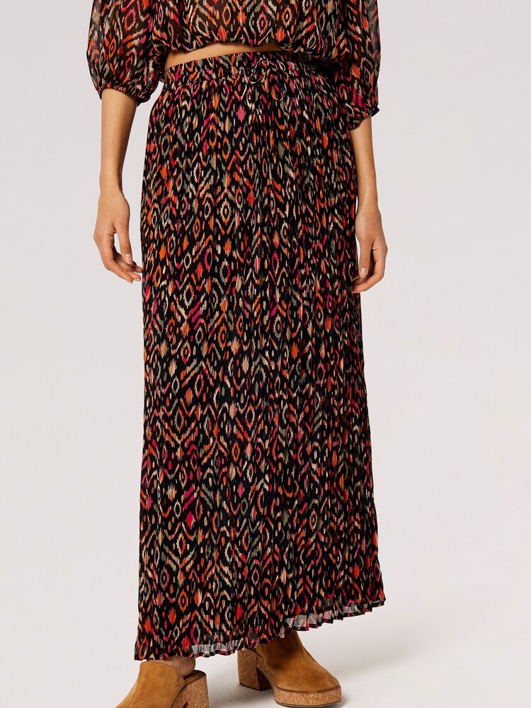Apricot Brown Ikat Print Tiered Chiffon Skirt - Image 1 of 5