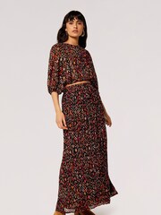 Apricot Brown Ikat Print Tiered Chiffon Skirt - Image 2 of 5