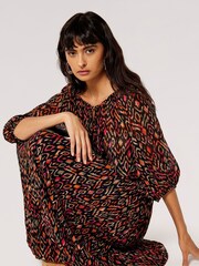 Apricot Brown Ikat Print Tiered Chiffon Skirt - Image 4 of 5
