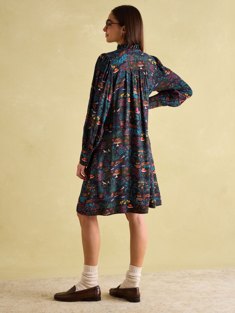 Joules Rosette Black Printed Dress with Pie Crust Neck - Image 2 of 9 Joules Rosette Black Printed Dress with Pie Crust Neck - Image 2 of 9