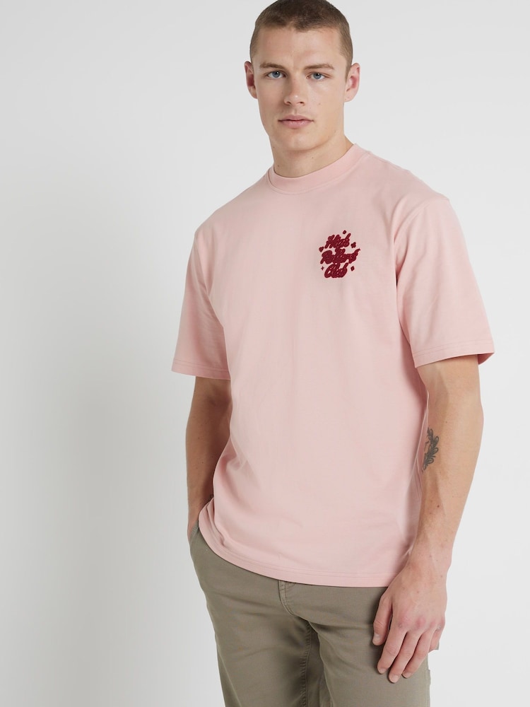 River Island Pink Regular Fit Short Sleeve High Roller 100% Cotton T-Shirt - Image 2 of 5 River Island Pink Regular Fit Short Sleeve High Roller 100% Cotton T-Shirt - Image 2 of 5