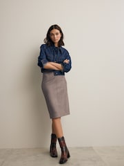 Grey Suedette Knee Skirt - Image 1 of 5