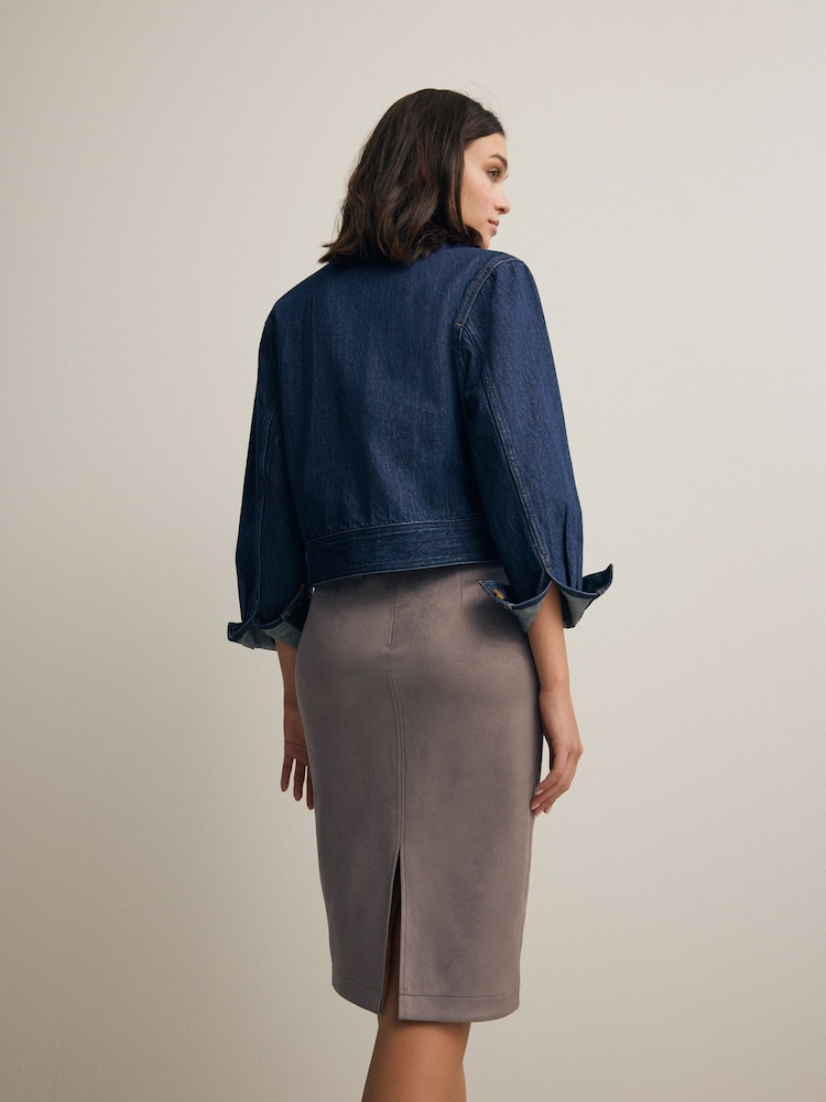 Grey Suedette Knee Skirt - Image 2 of 5
