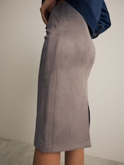 Grey Suedette Knee Skirt - Image 3 of 5