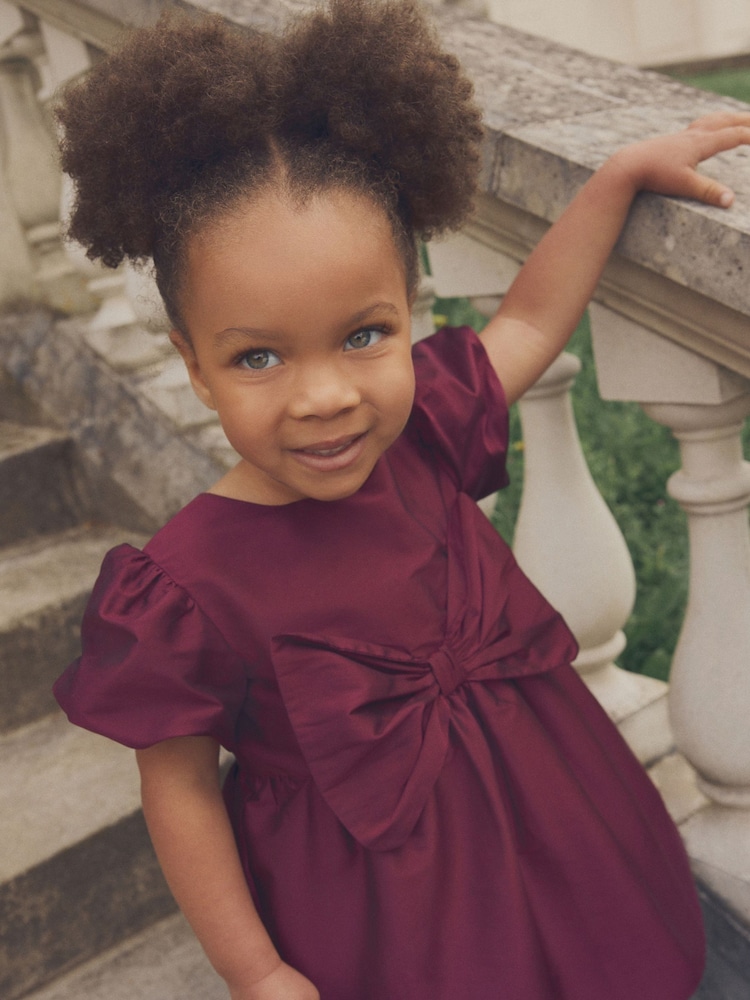 Raspberry Pink Taffeta Bow Party Dress (3mths-10yrs) - Image 3 of 7