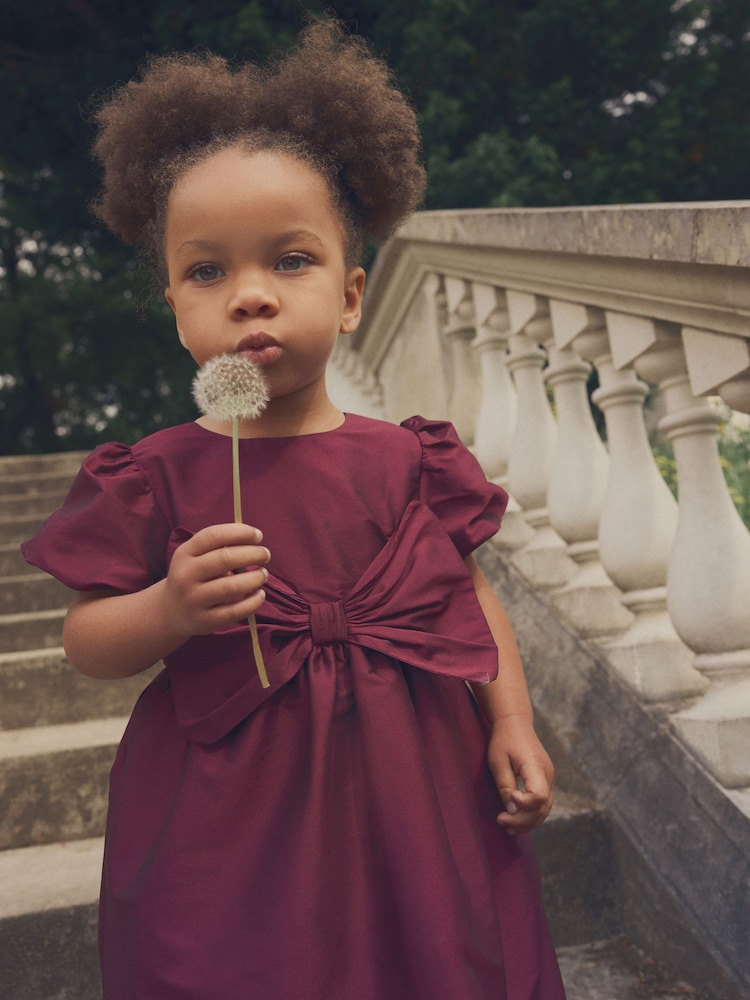 Raspberry Pink Taffeta Bow Party Dress (3mths-10yrs) - Image 4 of 7
