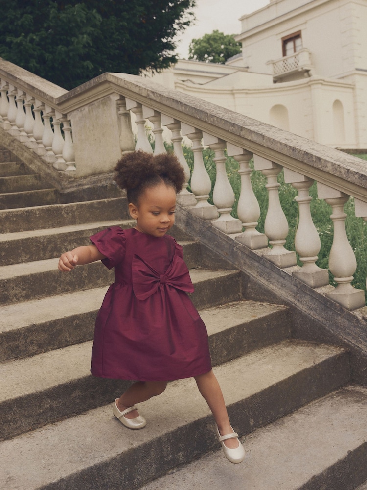 Raspberry Pink Taffeta Bow Party Dress (3mths-10yrs) - Image 6 of 7