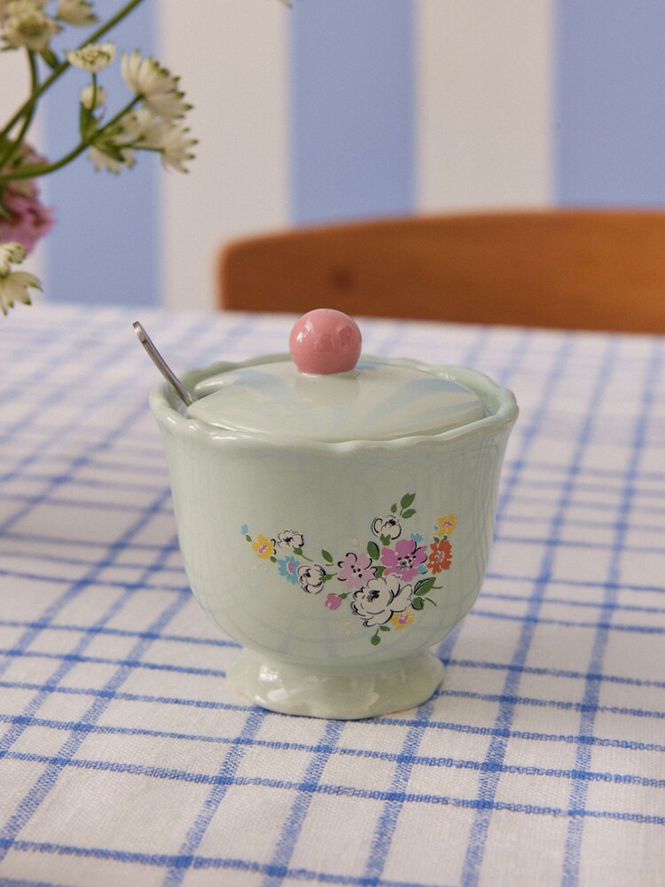 Cath Kidston Green Feels Like Home Sugar Bowl & Spoon Set - Image 1 of 1
