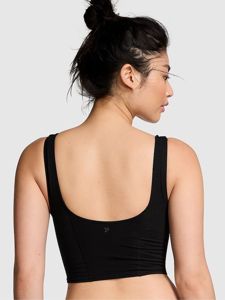 Victoria's Secret PINK Black Shine Cotton Scoop Sports Bra Top - Image 2 of 3