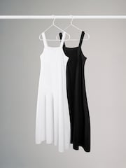 The Set Black/White 2 Pack Linen Blend Sundress - Image 2 of 7