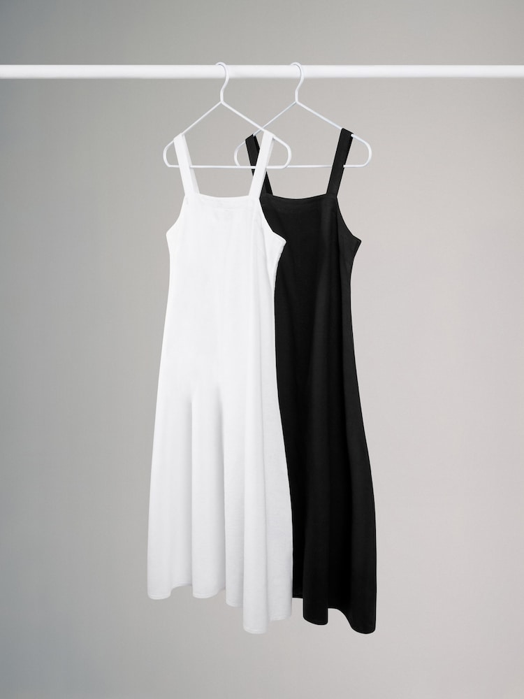 The Set Black/White 2 Pack Linen Blend Sundress - Image 2 of 7
