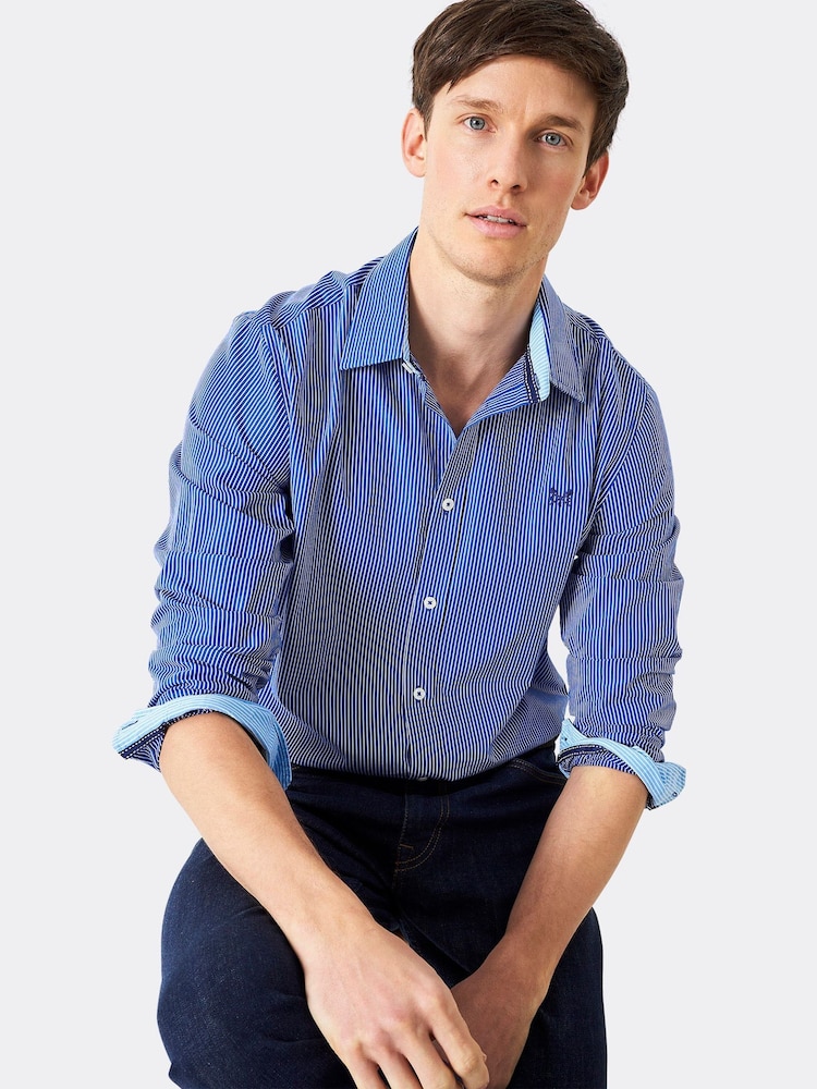 Crew Clothing Blue Slim Fit 100% Cotton Stripe Shirt - Image 1 of 4