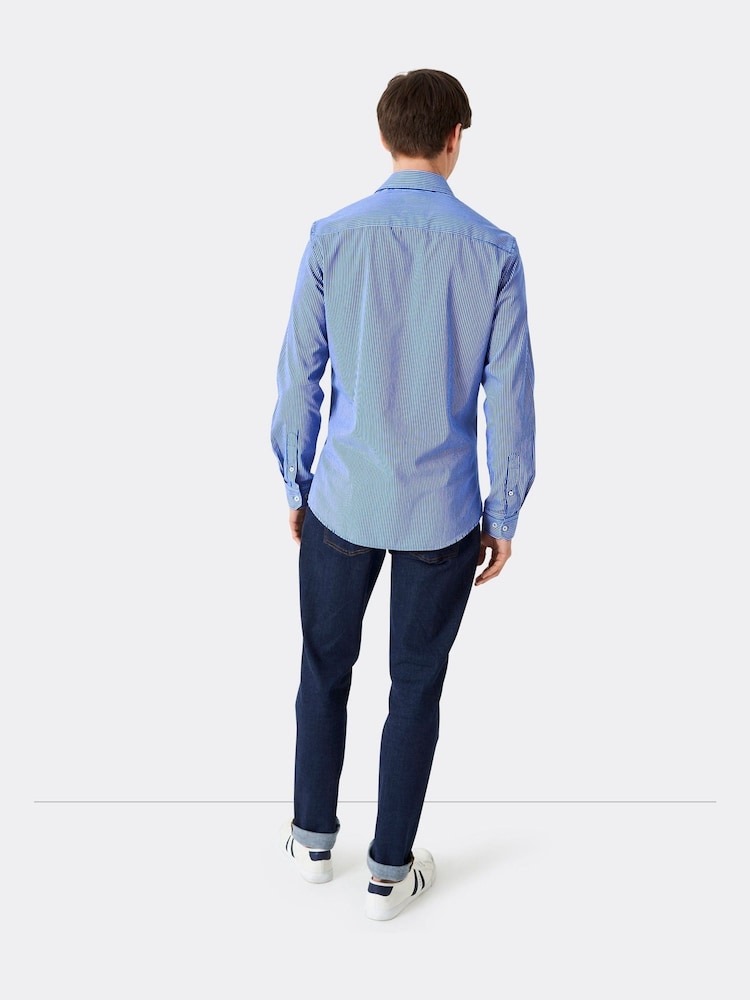 Crew Clothing Blue Slim Fit 100% Cotton Stripe Shirt - Image 3 of 4