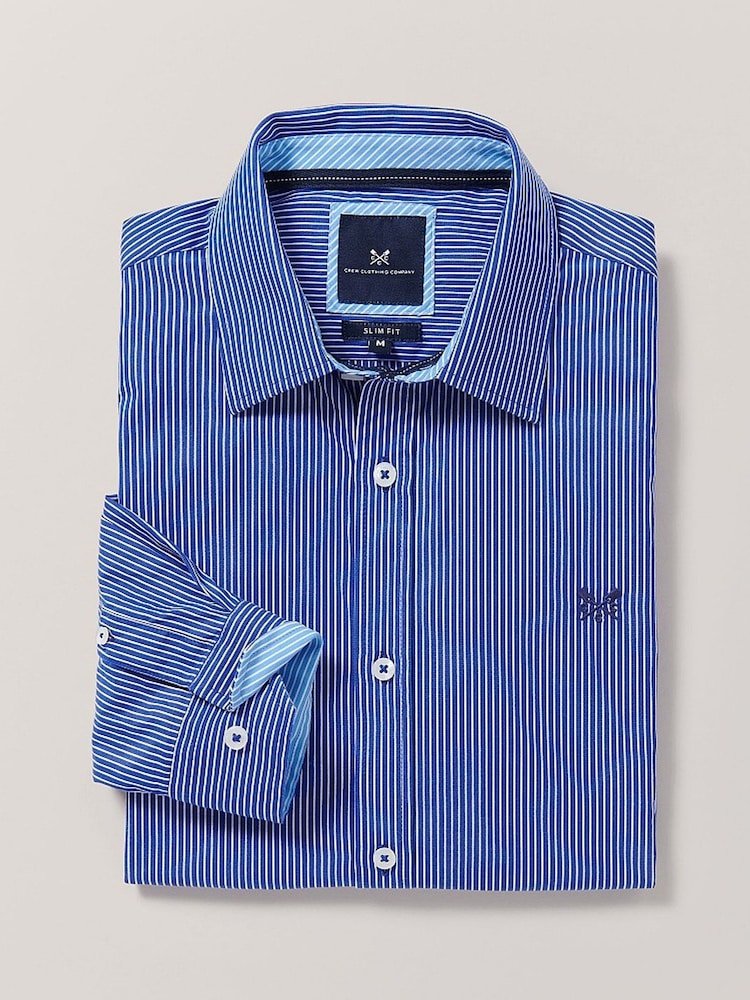 Crew Clothing Blue Slim Fit 100% Cotton Stripe Shirt - Image 4 of 4