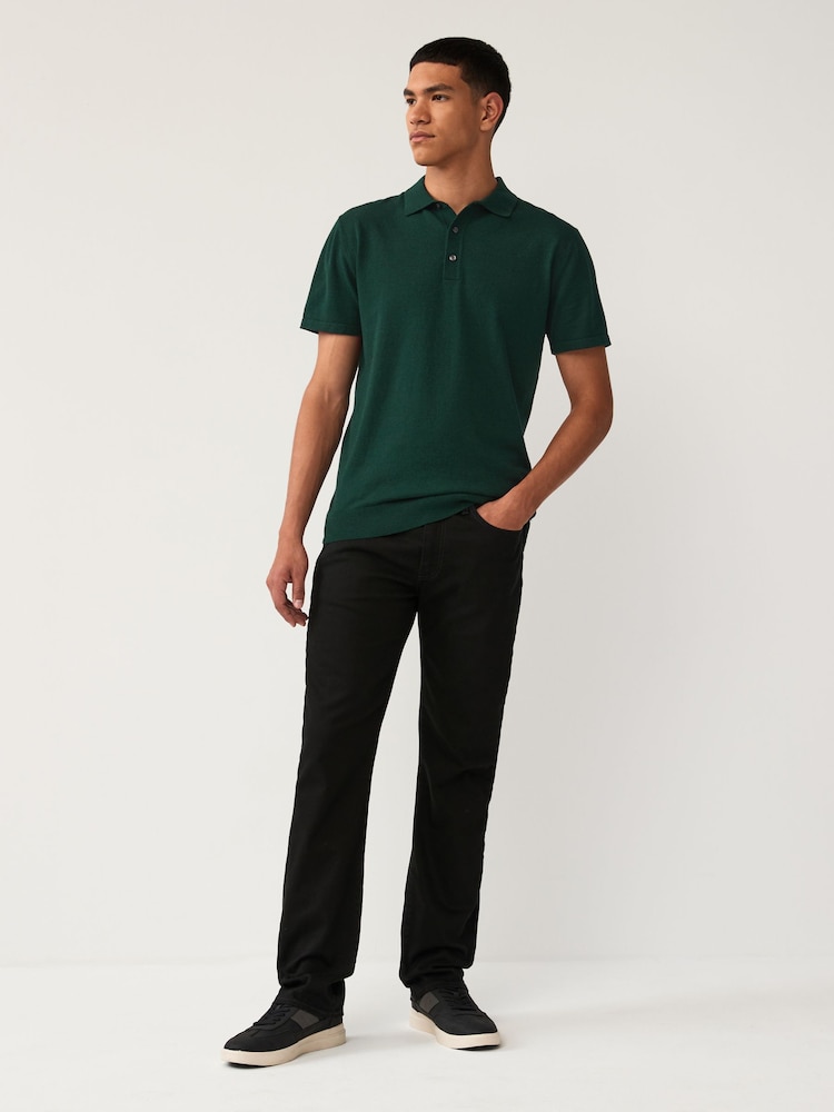 Dark Green Slim Fit Knitted Polo Shirt - Image 2 of 7