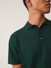 Dark Green Slim Fit Knitted Polo Shirt - Image 4 of 7