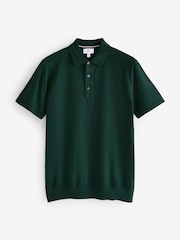 Dark Green Slim Fit Knitted Polo Shirt - Image 5 of 7