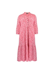 Live Unlimited Red Curve Sprig Print Cotton Slub Button Front Midi Dress - Image 11 of 11