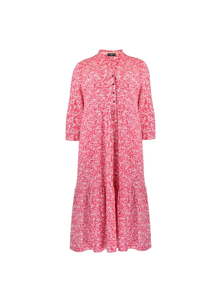Live Unlimited Red Curve Sprig Print Cotton Slub Button Front Midi Dress - Image 11 of 11