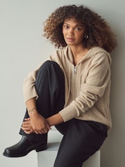Neutral 100% Wool Premium Zip Through Knitted Hoodie - Image 1 of 8