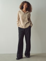 Neutral 100% Wool Premium Zip Through Knitted Hoodie - Image 2 of 8