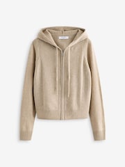 Neutral 100% Wool Premium Zip Through Knitted Hoodie - Image 6 of 8