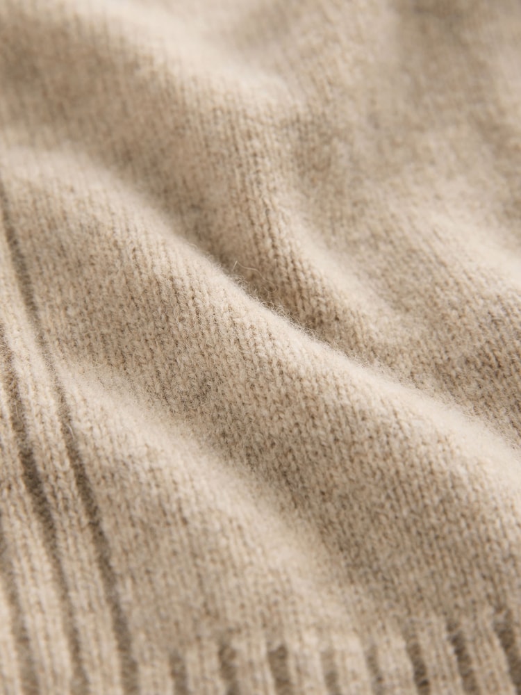 Neutral 100% Wool Premium Zip Through Knitted Hoodie - Image 8 of 8