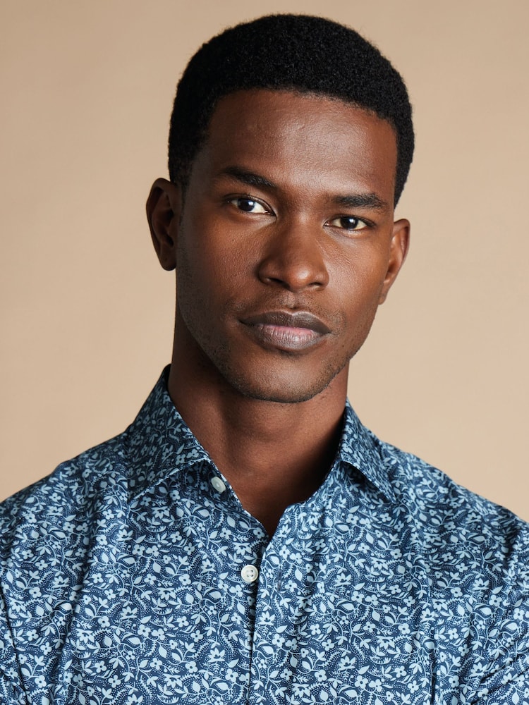 Charles Tyrwhitt Blue Classic Fit Liberty Fabric Floral Print 100% Cotton Shirt - Image 2 of 6