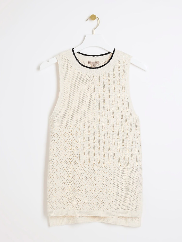 River Island Cream Block Stitch Tabard Vest - Image 6 of 6 River Island Cream Block Stitch Tabard Vest - Image 6 of 6