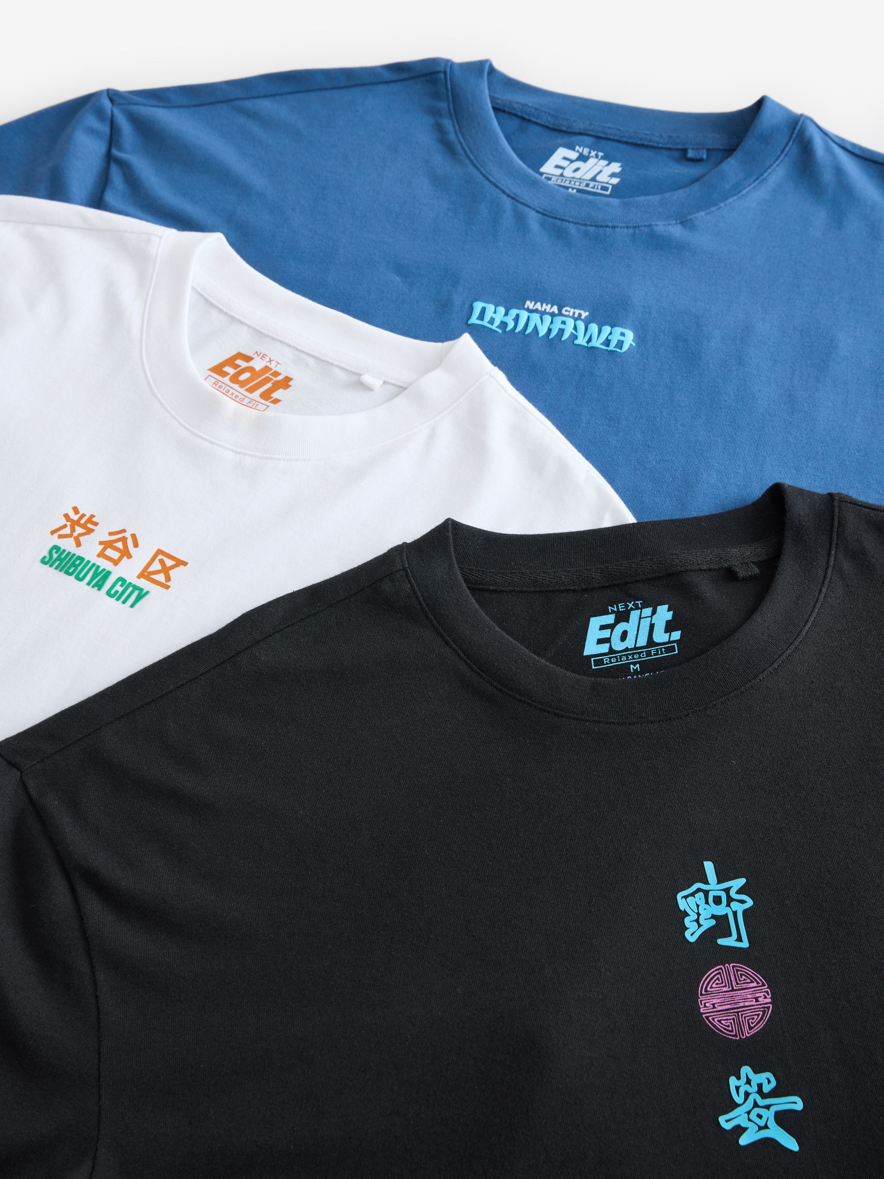 Buy Black/Blue/White Japanese Relaxed Fit Graphic Print