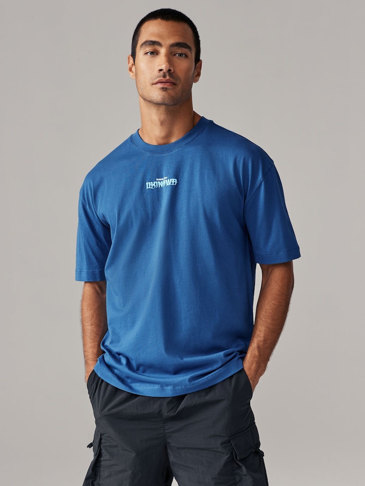 Noir/Bleu/Blanc Japonais - T-shirt décontracté imprimé à imprimé épais 100% coton - Image 3 of 14