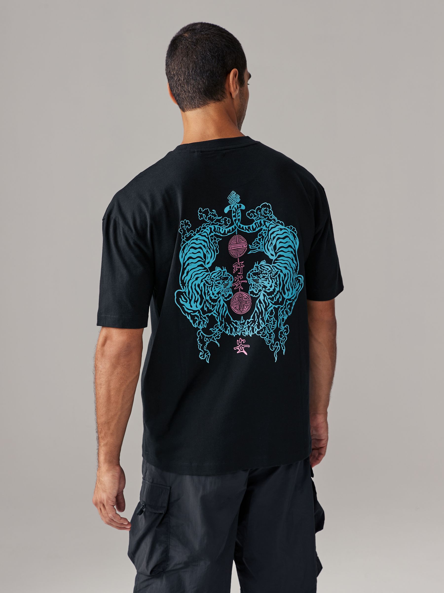 Buy Black/Blue/White Japanese Relaxed Fit Graphic Print