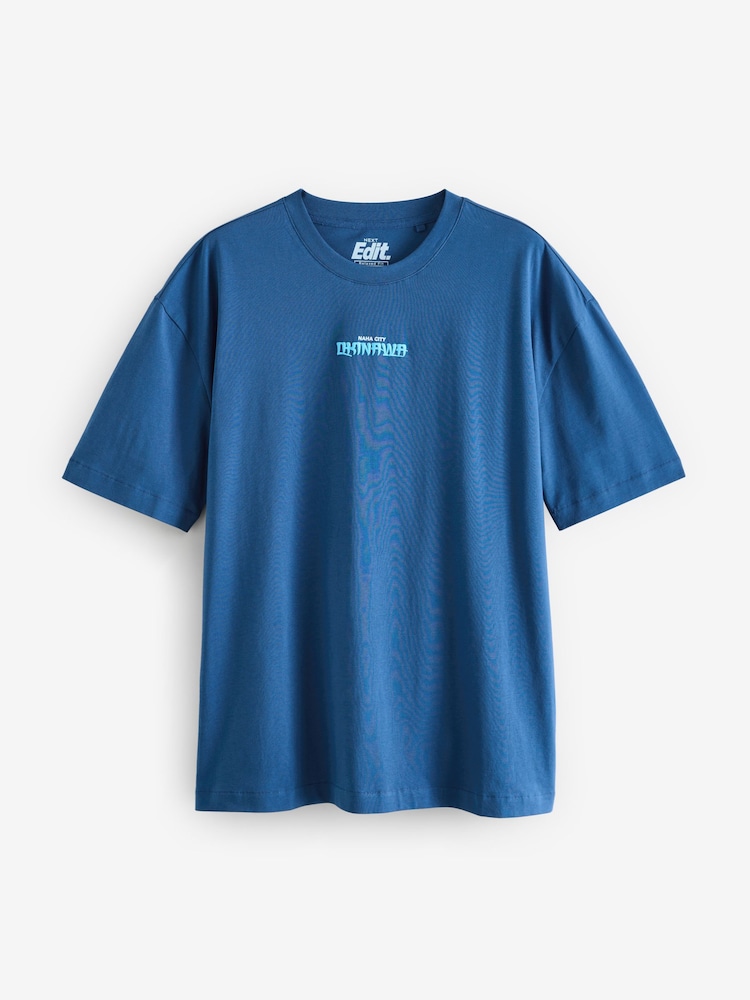Noir/Bleu/Blanc Japonais - T-shirt décontracté imprimé à imprimé épais 100% coton - Image 9 of 14