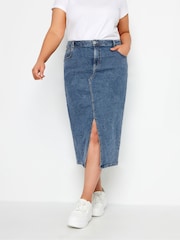 Yours Curve Blue Midi Denim Skirt - Image 1 of 4