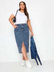 Yours Curve Blue Midi Denim Skirt - Image 2 of 4