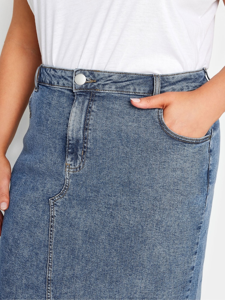 Yours Curve Blue Midi Denim Skirt - Image 4 of 4