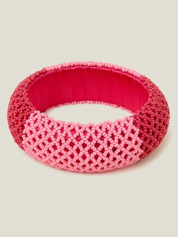 Accessorize Pink Weave Seed Bead Bangle - Image 1 of 2 Accessorize Pink Weave Seed Bead Bangle - Image 1 of 2