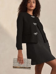 Monochrome Bouclé Clutch Bag With Detachable Cross-Body Chain - Image 4 of 10