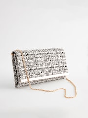 Monochrome Bouclé Clutch Bag With Detachable Cross-Body Chain - Image 6 of 10
