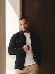 Tailored Athlete Black Muscle Fit Interlock Jersey Zip Through Shacket - Image 1 of 5