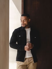 Tailored Athlete Black Muscle Fit Interlock Jersey Zip Through Shacket - Image 2 of 5