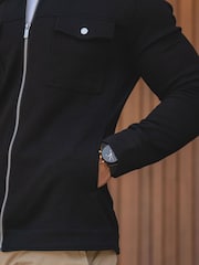 Tailored Athlete Black Muscle Fit Interlock Jersey Zip Through Shacket - Image 3 of 5