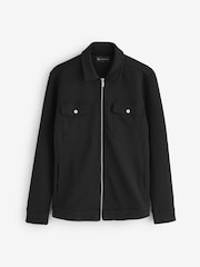 Tailored Athlete Black Muscle Fit Interlock Jersey Zip Through Shacket - Image 5 of 5
